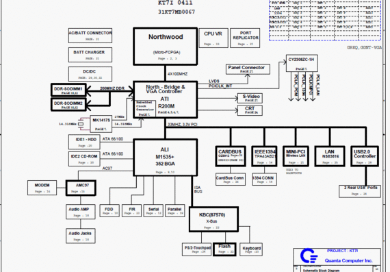 HP Compaq nx9000/nx9030/nx9040, Compaq Presario 2100 - KT7I 0411 31KT7MB0067 - rev 3A - Laptop motherboard diagram